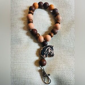 Brown and Tan Beaded with Horse Handmade Beaded Charm Wristlet by Aloha!